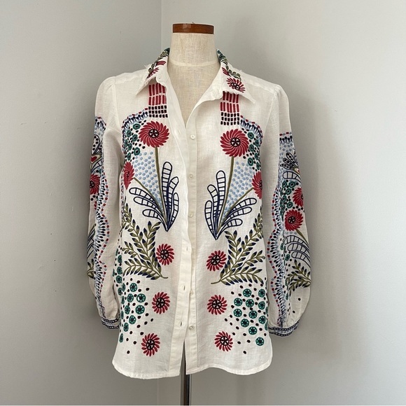 Sundance Tops - Sundance White embroidered Sunset Canyon button shirt NWT size medium 100% linen